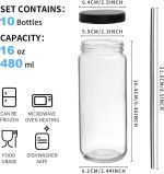 16oz 8 Pack Drinking Glasses with Bamboo Lids and Straw, RUCKAE Beer Can Glass Cups,Iced Coffee Cup,Glass Tumbler with Straw and Lid, Can Shaped Glass Cups for Beer,Smoothies,Cocktail,Whiskey - Image 3